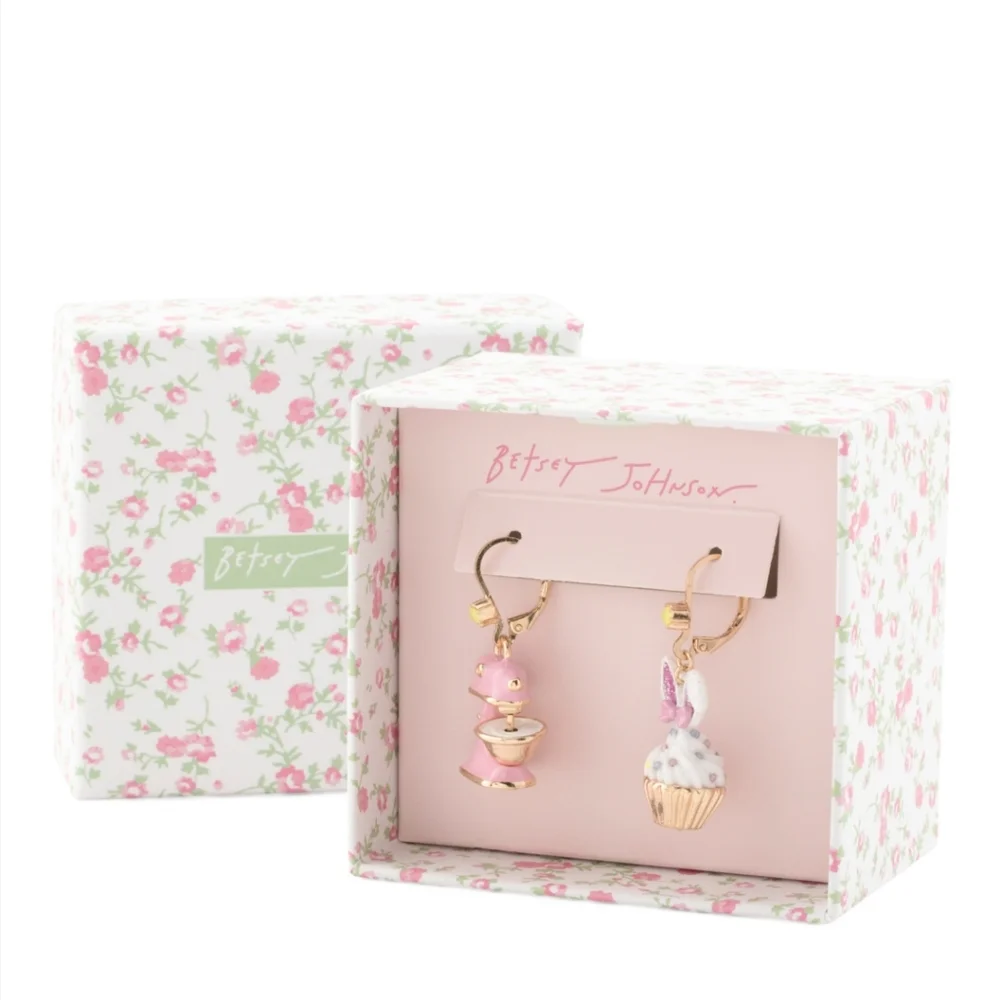 Betsey JohnsonSpring Bunny Cupcake Mismatch Drop Earrings - Picture 3 of 14